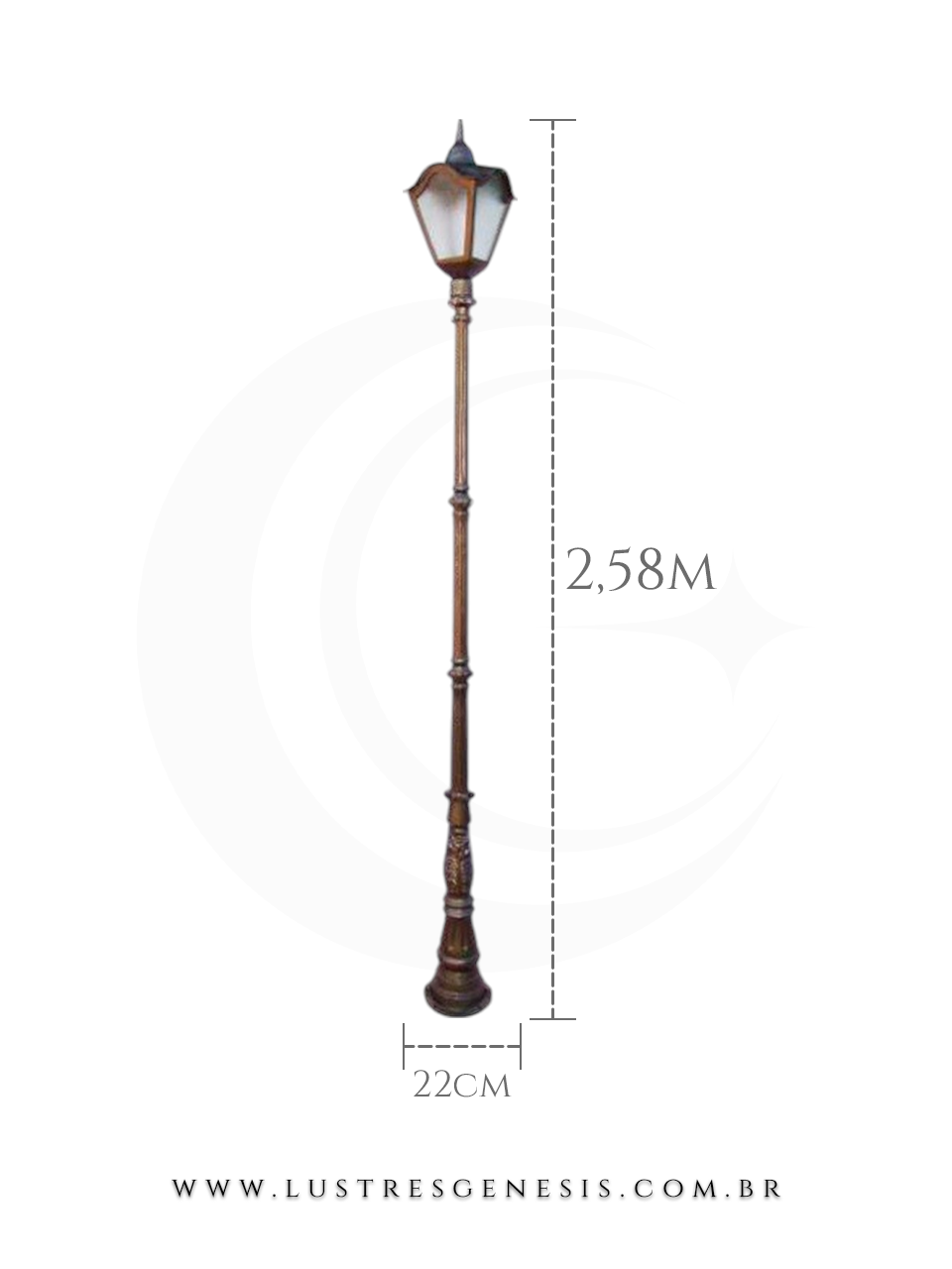 Poste de Iluminação externa Clássico Retro 2,58m estrutura robusta em alumínio fundido para jardim e fachada